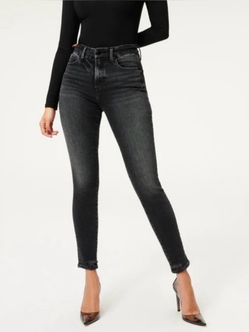 NWT Good American 15 High Rise Black Skinny Jean Good Legs Shadow Pocket